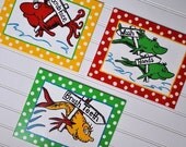 Dr. Seuss inspired One Fish, Two Fish- Bathroom Set- 8x10 Custom Canvas Board Paintings
