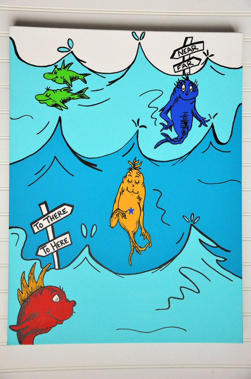 Dr. Seuss-One Fish, Two Fish- 18X24 Canvas ORIGINAL Painting