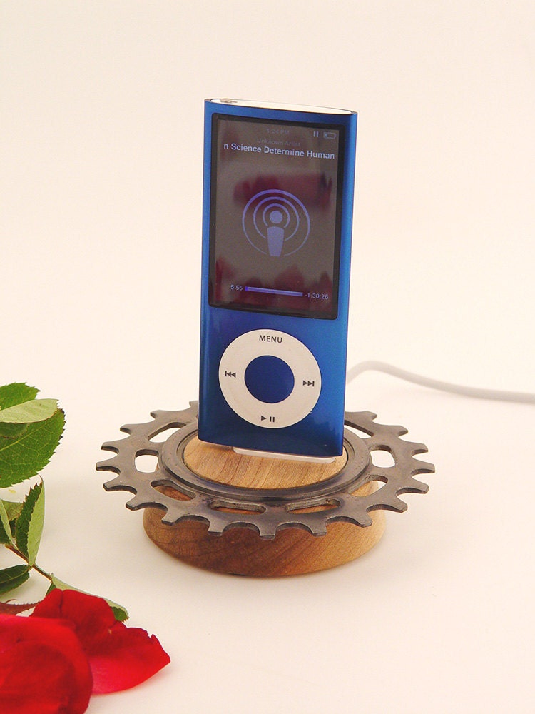 Nano dock. Steel bike gear. Hard maple. Recycled materials. Great gift for a hiker, biker or NanoNano. FAST SHIPPING. 45