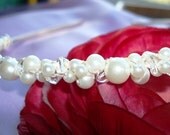 Cream Pearls and Austrian Crystals BRIDAL TIARA Band in Gold
