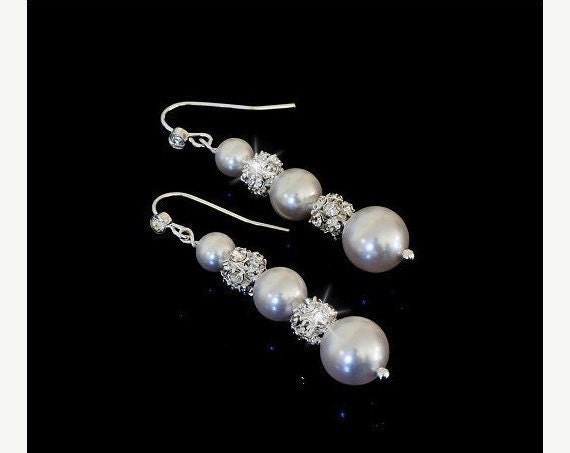 Bridal White Swarovski Pearls and Rhinestones Earrings - pick your pearl color
