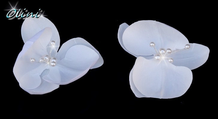 Set of 2 White Orchid Flowers bridal Hair Pin / Brooch / Comb / Shoe Clips