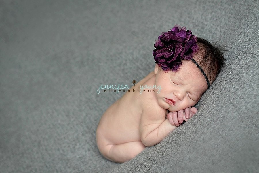 The Isabel - Beautiful Purple Satin and Tulle Fabric Flower on Skinny Black Headband