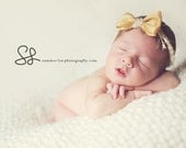 Baby Girl Newborn Prop: Gold and Cream Gorgeous Adjustable Halo Headband. Headband is adjustable to fit Newborn - Adult.