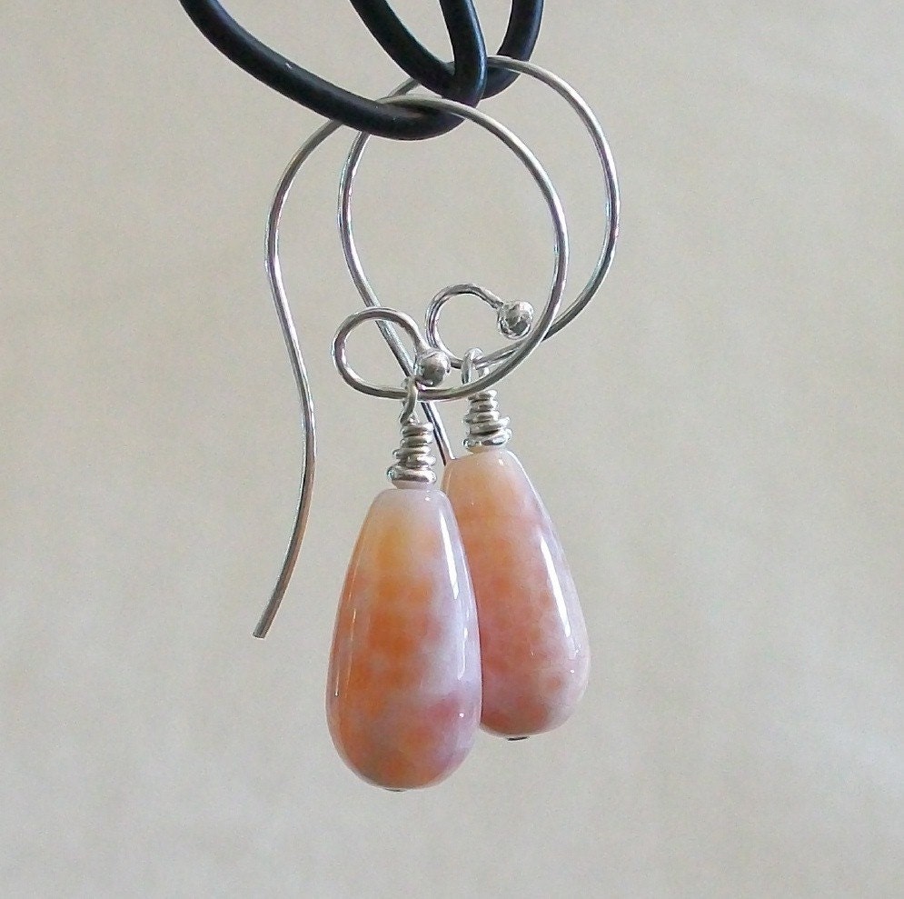 Fire Agate Earrings, Tears of Jupiter Fire Agate Teardrop Beads
