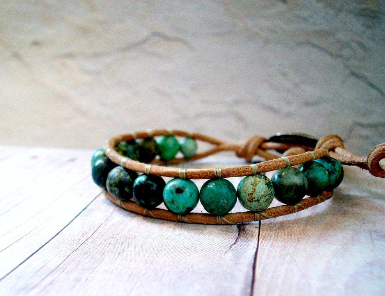 GREAT FATHERS DAY Gift, Mens 1x Leather Wrap Bracelet Southwest Design, Unisex Turquoise Beaded, Southwestern