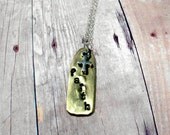 Cross Necklace with Handstamped Brass Charm