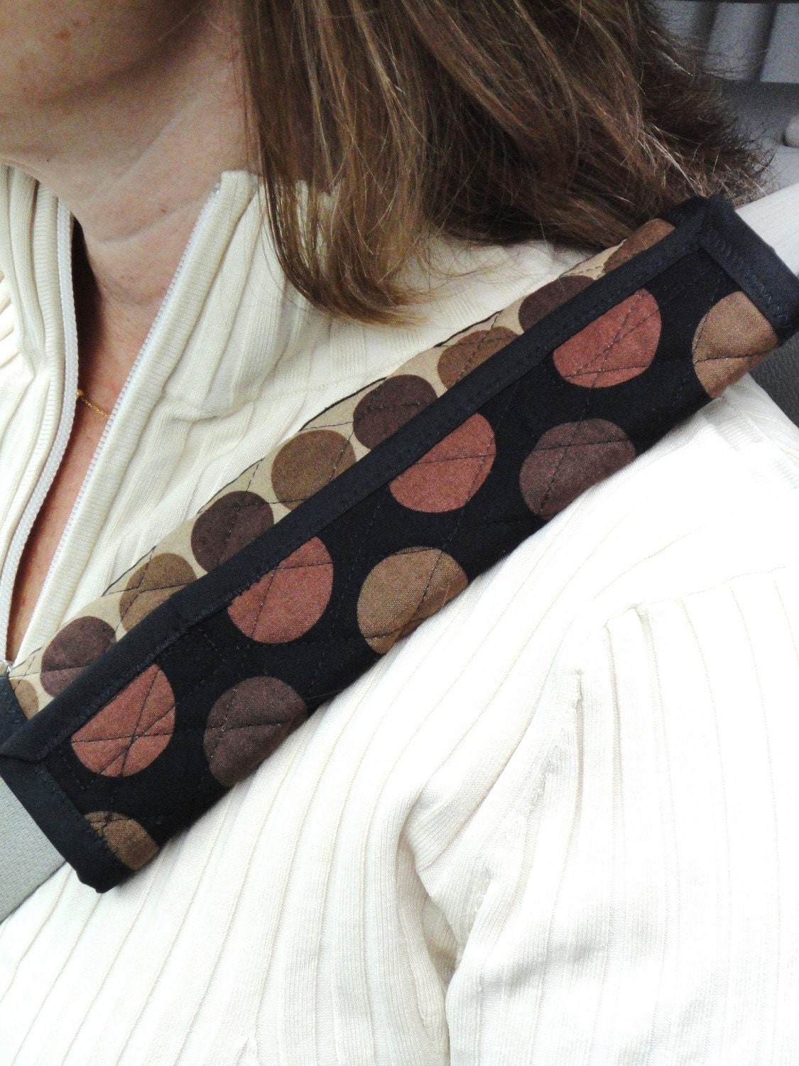 Seat Belt Cover Brown and Black Quilted