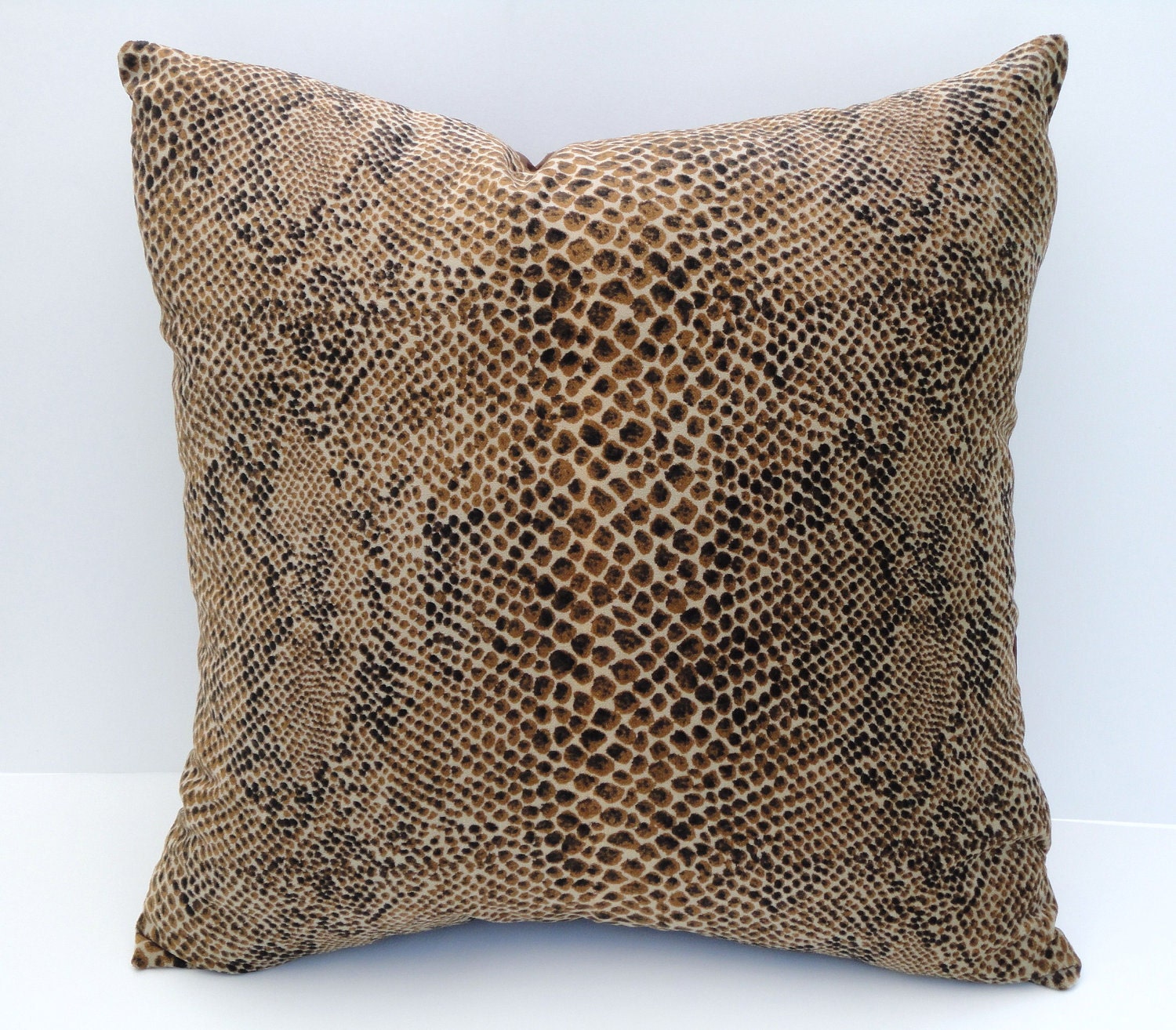 Decorative Pillow Cover 16 x 16 Accent Pillow Throw Pillow - Brown Cotton Velvet Snake Design