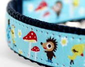 Urban Forest Dog Collar on Blue / European Ribbon Dog Collar