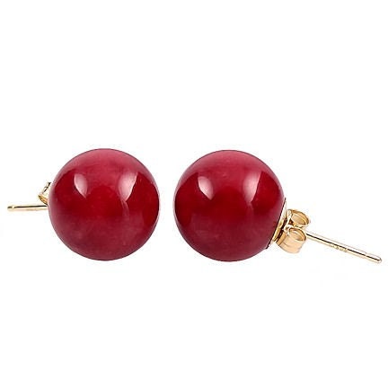 10mm Italian Red Coral Ball Stud Post Earrings 14K Yellow or White Gold