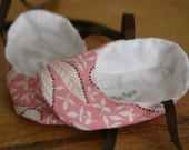 Baby Girl Shoes Light Pink Floral Print Ballet Slippers, Soft Sole Baby Booties