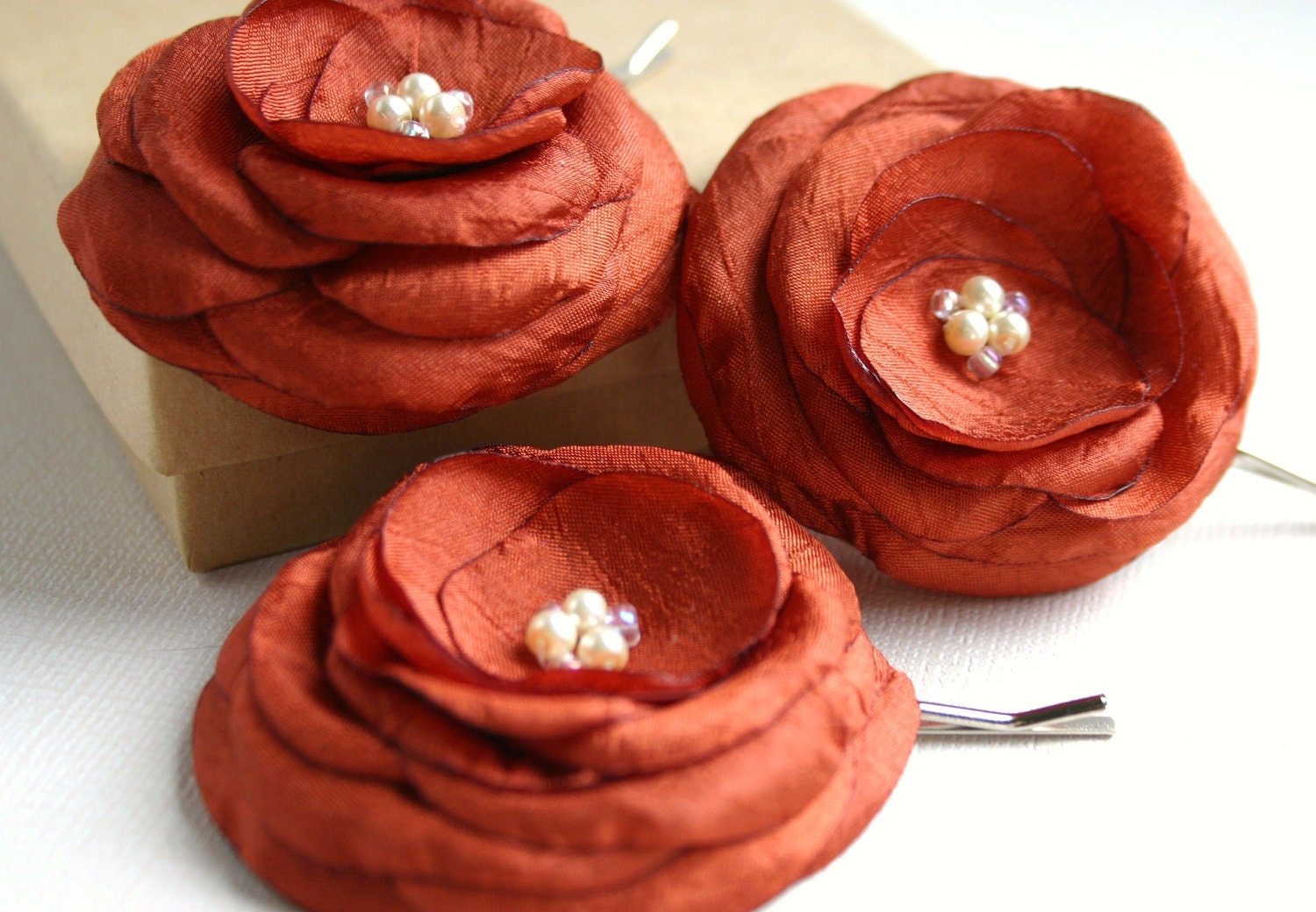 Orange Flower Hair Clips - Bridal Flowers - Orange Hair Pins- Orange Wedding Accessory - Orange Hair Pieces