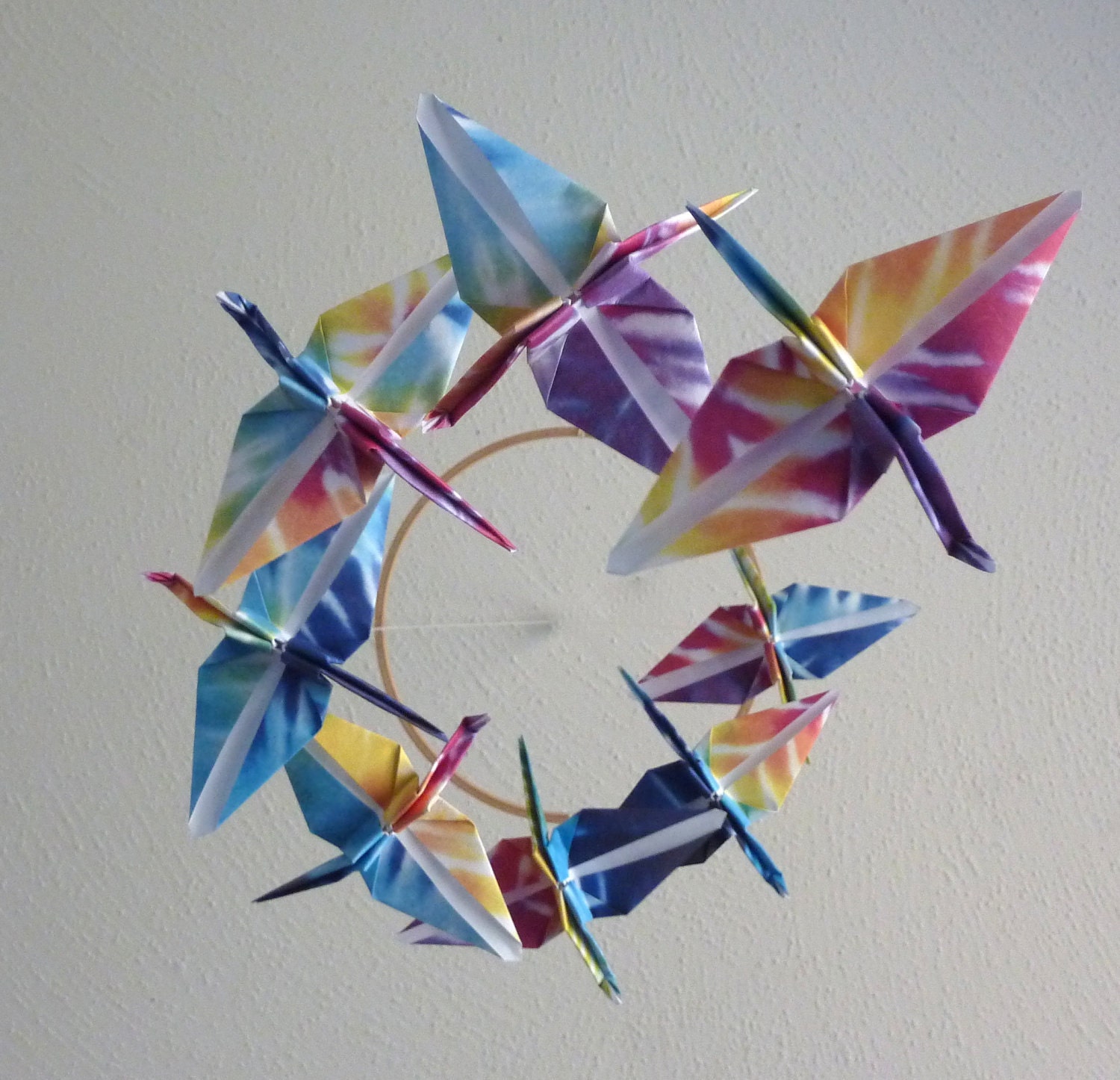 Origami Crane Mobile - Baby Mobile - Children Decor - Eco Friendly - Nursery Home Unique Rainbow Tie Dye Birds Kids Teen