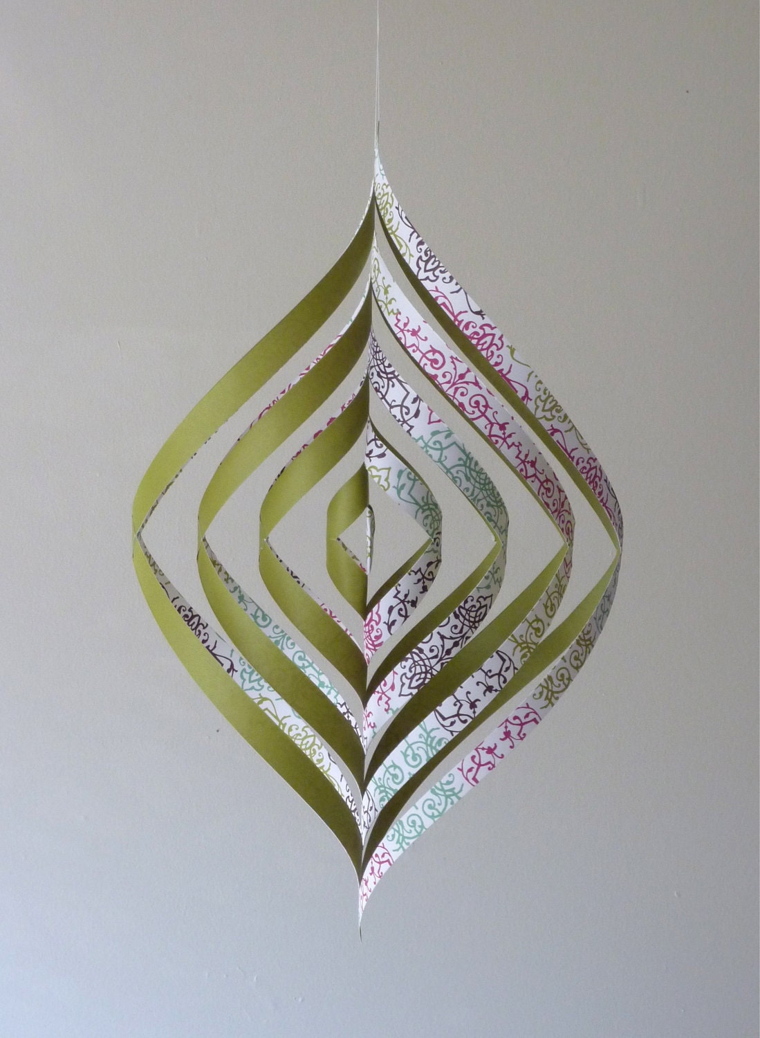 Eco Friendly - Swirly Mobile - Olive Green Paper Decoration Unique Suspension Home Decor Baby Nursery Teen Dorm Modern
