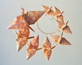 Origami Crane Mobile - Children Decor - Baby Mobile - Nursery Art Orange Floral Flowers Blossoms Home Unique Nature Crib Birds Bright