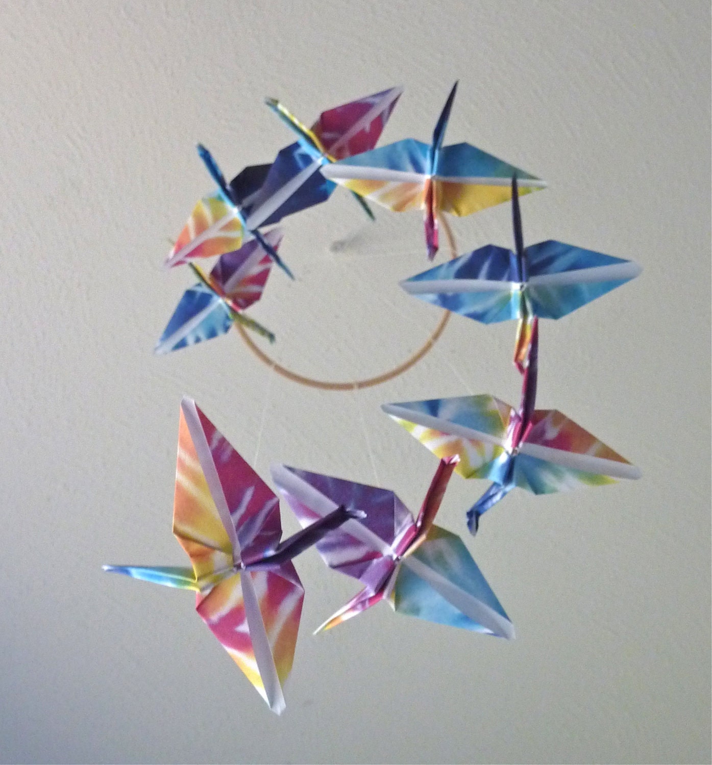 Origami Crane Mobile - Baby Mobile - Children Decor - Eco Friendly - Nursery Home Unique Rainbow Tie Dye Birds Kids Teen