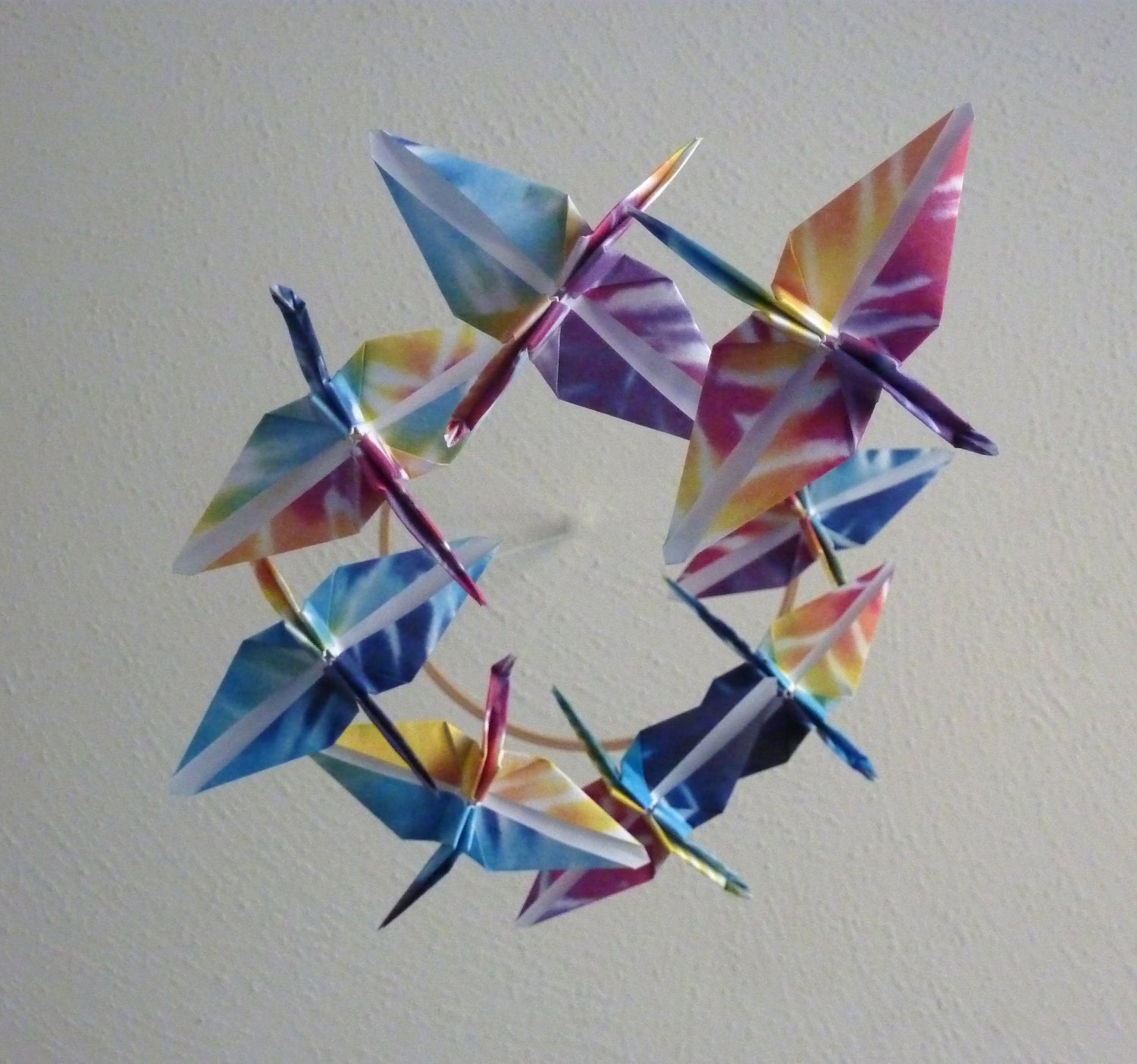 Origami Crane Mobile - Baby Mobile - Children Decor - Eco Friendly - Nursery Home Unique Rainbow Tie Dye Birds Kids Teen