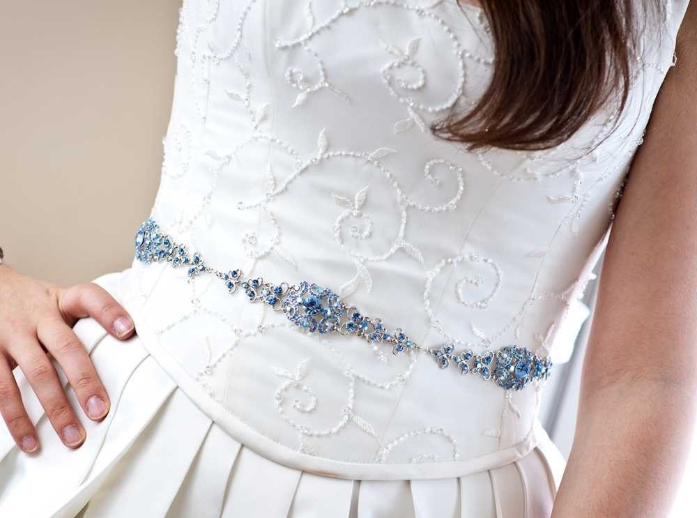 Sophia - Vintage Style Rhinestone Bridal Belt - Sapphire Light Blue