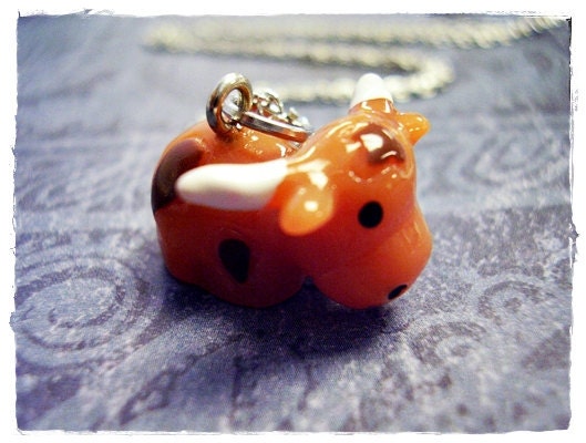 Tiny Texas Longhorn Charm Necklace in Resin with a Delicate 18 Inch Silver Plated Cable Chain