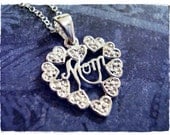Tiny Mom Heart Necklace - Sterling Silver Mom Heart Pendant on a Delicate 18 inch Sterling Silver Cable Chain