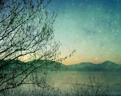 Download photo Deep teal Starry night Summer photography landscape photograph stars kids childrens room wall art