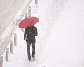 Red umbrella - Winter photo - snowy weather - digital download