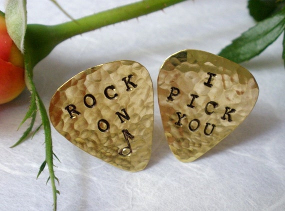 BRASS Mini Guitar Pick Cufflinks Cuff Links PERSONALIZED