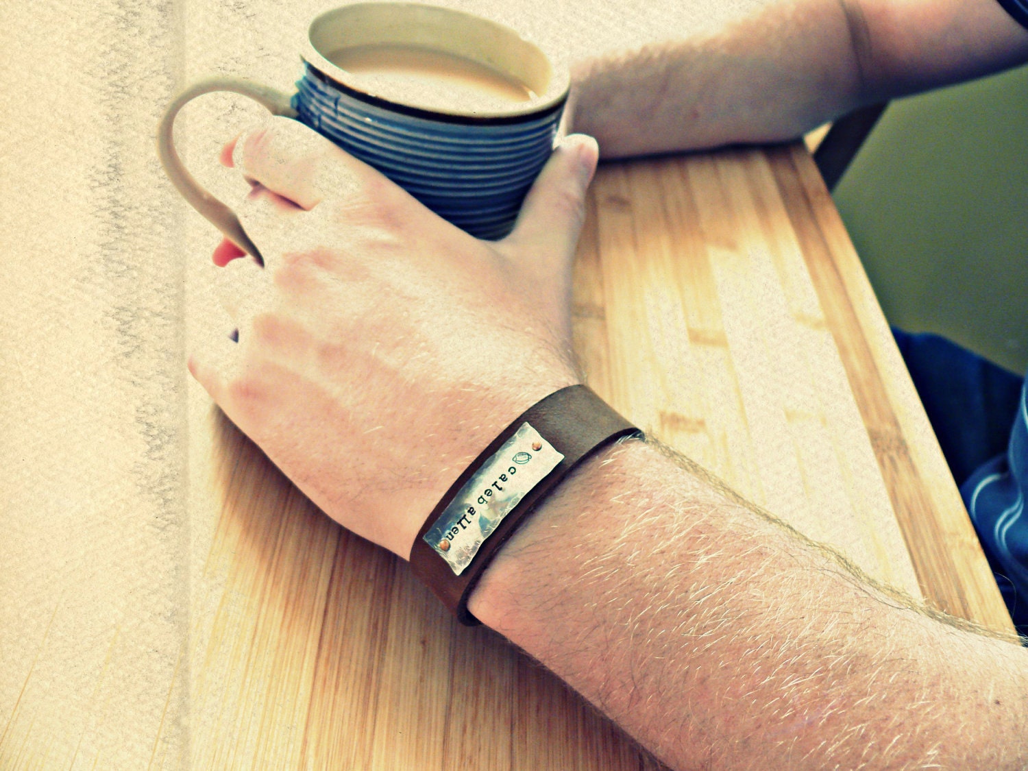 Fathers Day Gift - Mens Personalized Bracelet - Mans Hand Stamped Bracelet - Mens Hand Stamped Bracelet