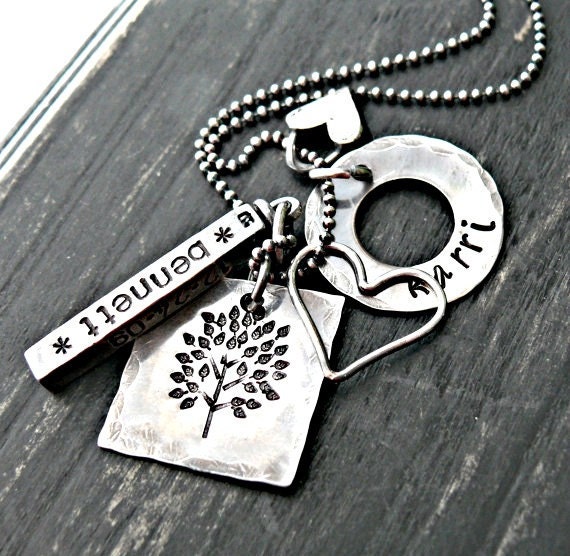 Hand Stamped Necklace - Personalized Jewelry - Mothers Necklace - Sterling Silver - Artisan Hearts