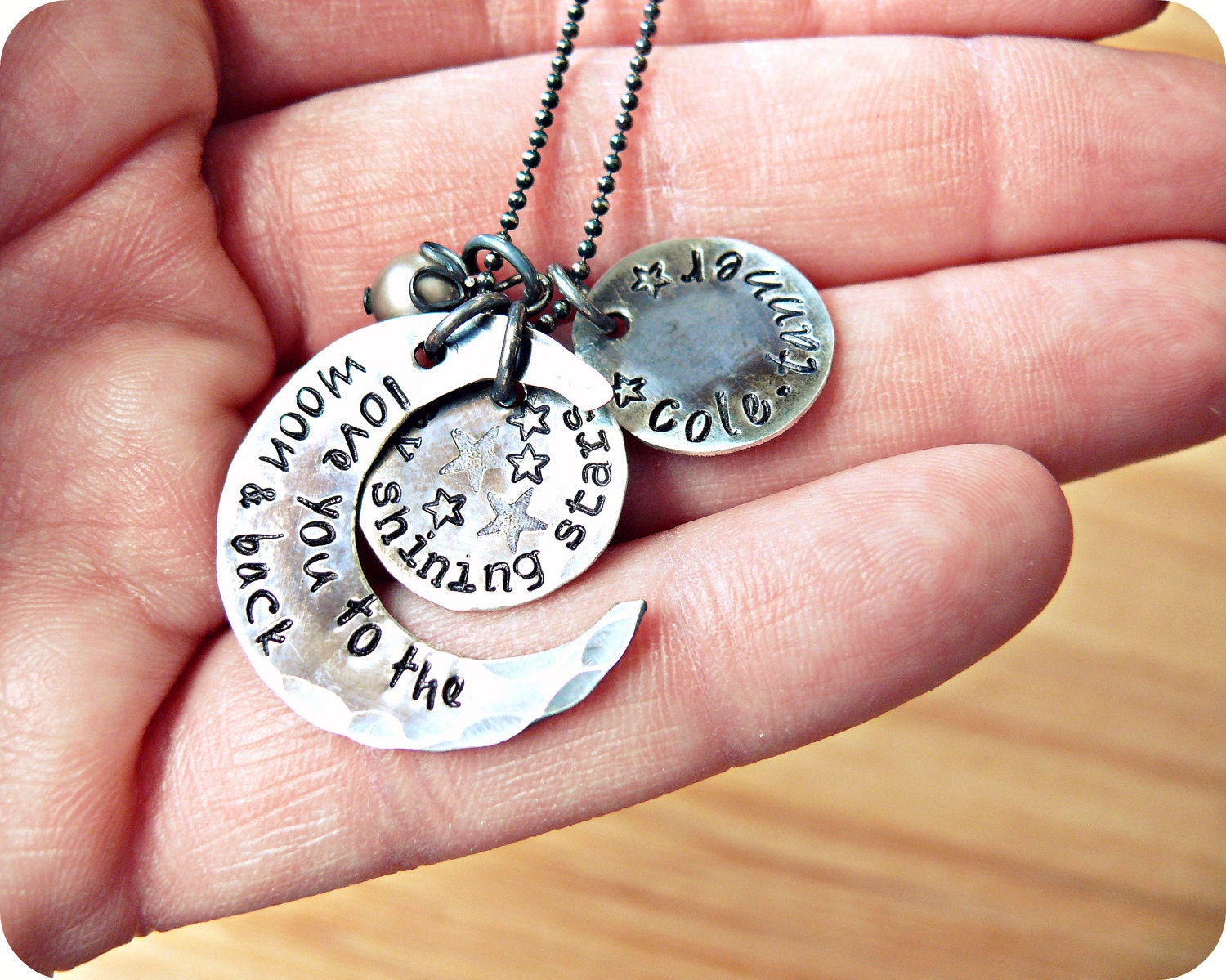 Love you to the moon and back - Personalized Necklace - Hand Stamped Sterling Silver Necklace - Star and Moon Personalized Necklace