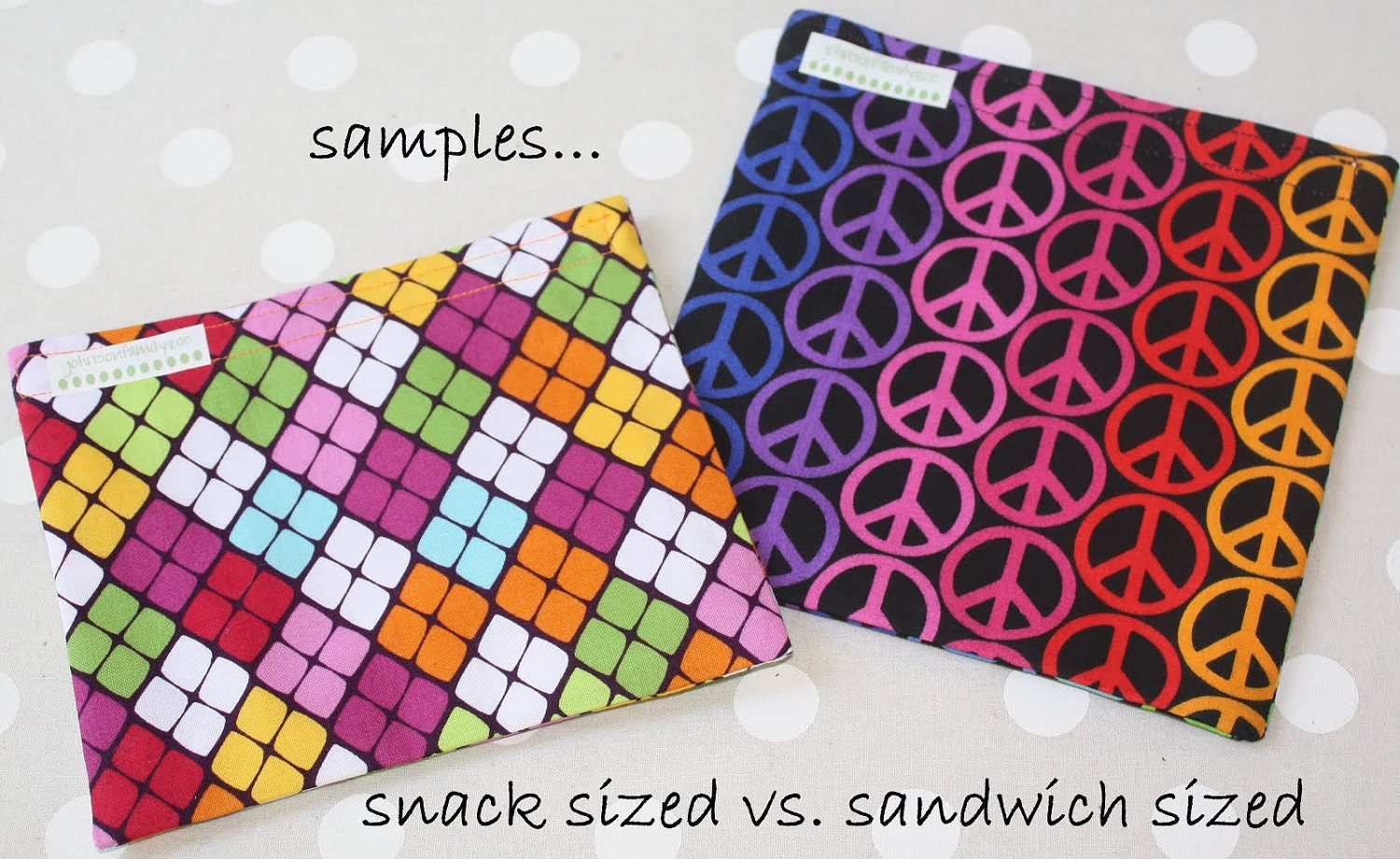 Reusable Sandwich Bags or Snack Bags Set of 10 -YOU CHOOSE from over 100 choices