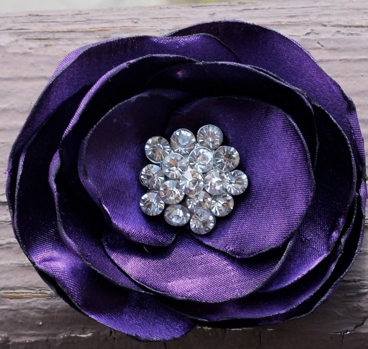 Purple Flower Hair Clip with Rhinestone