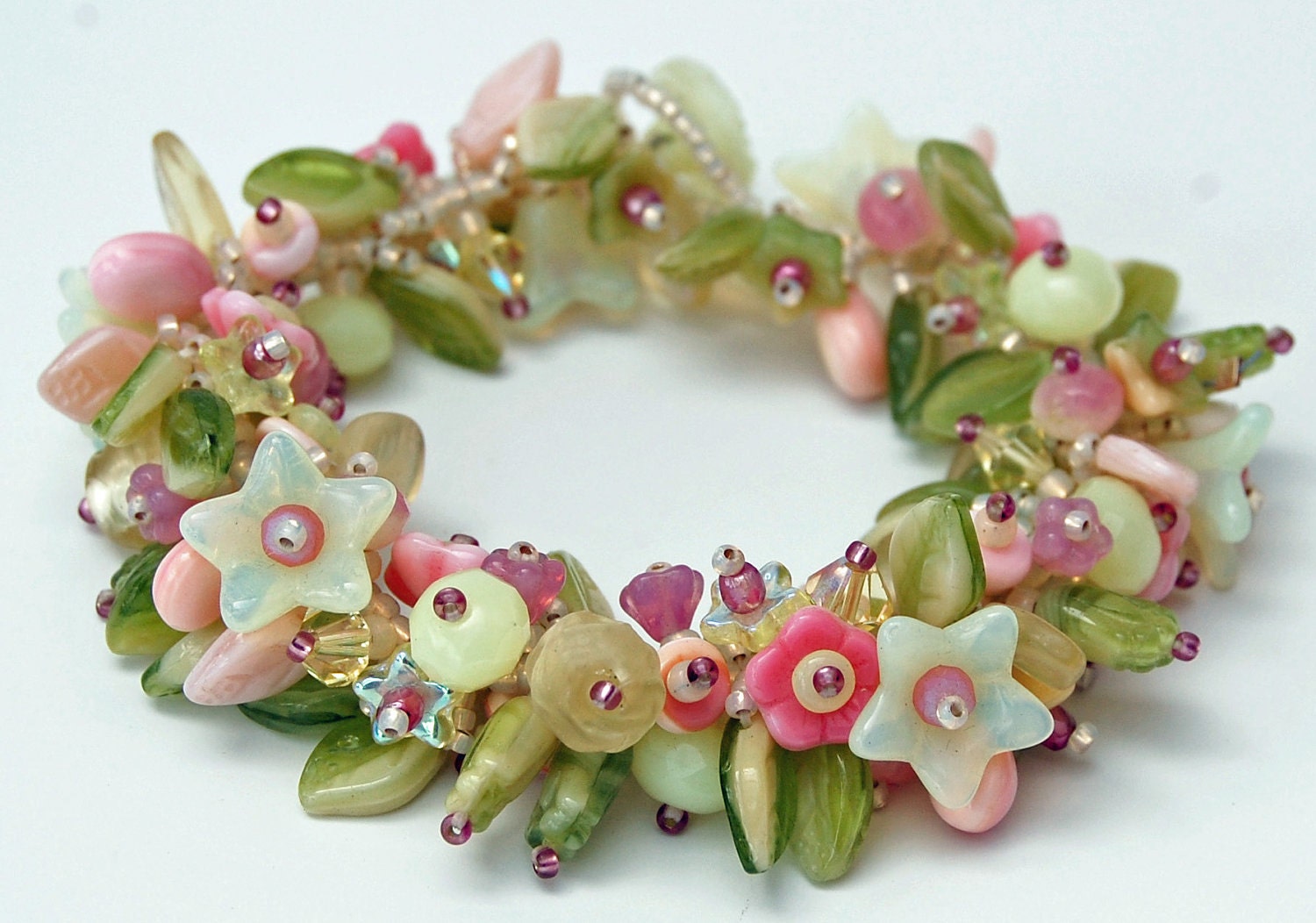 Glass Bead Kit in Beautiful Pastel Pinks, Yellows and Olive with a touch of Raspberry.