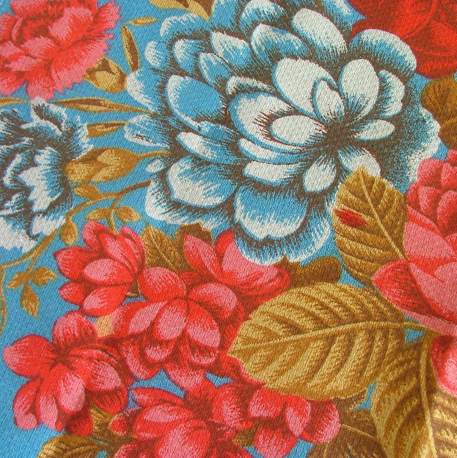 Floral Turquoise and Red Dishtowel