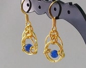 Gold & Blue Earrings.  Almost Centipede.