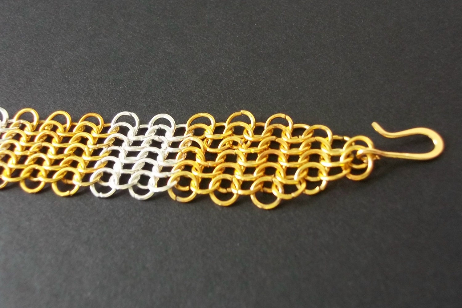 Modern Chainmaille Bracelet.  Gold & Silver.