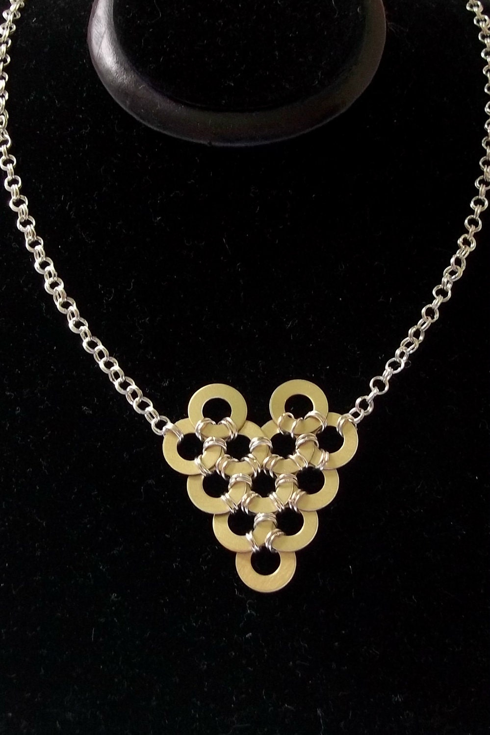 Silver & Gold Necklace.  Chainmaille for Charity.  Family Heart.