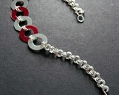 Silver & Red Bracelet.  Scale Maille.