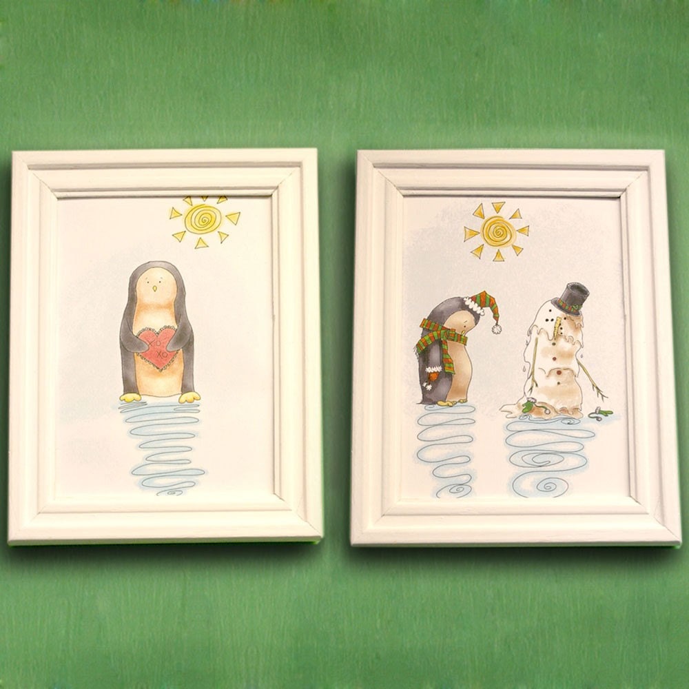 SET of 4x6 Neville the Penguin I Love You & Snowman illustration signed prints