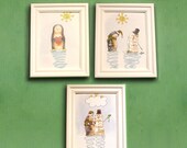 SET of 3 three 5x7 Neville the Penguin I Love You & Snowman illustration signed prints