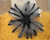 Cute  organza flower with sequence grey and black color  1 pieces listing