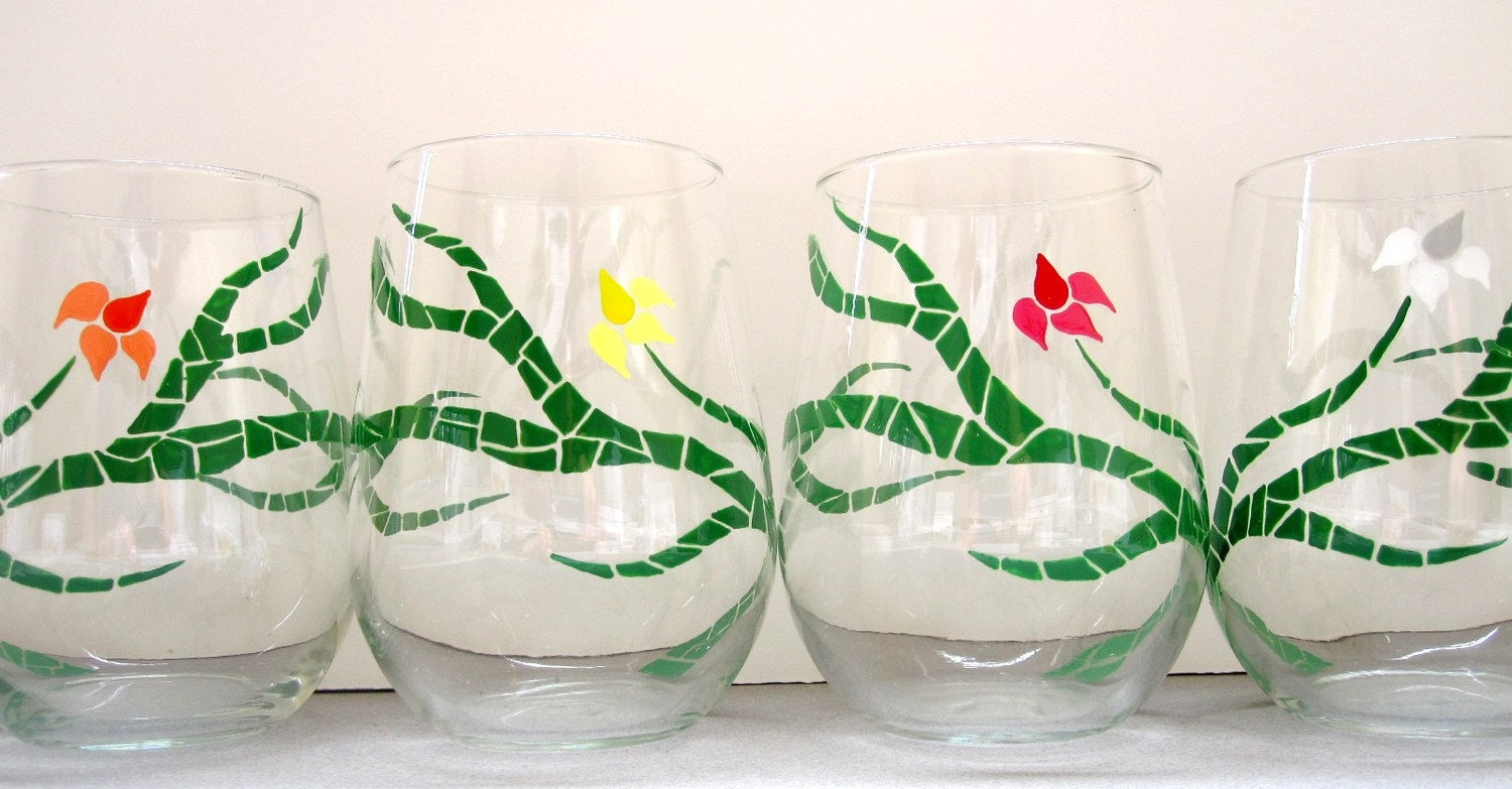 Wine Glasses with Rose Vines- Set of 4