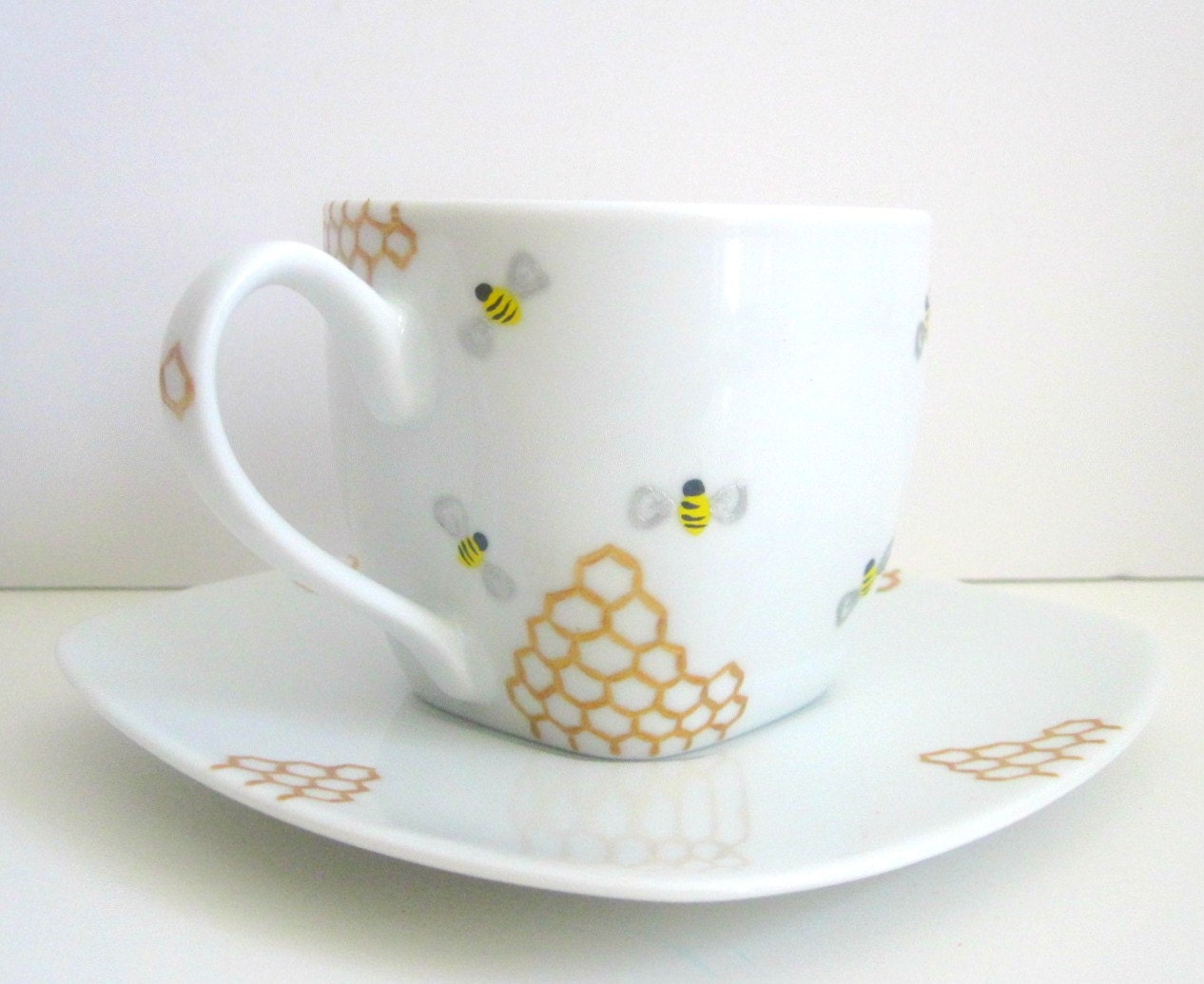 Bees and Golden Honey Combs Teacup and Saucer