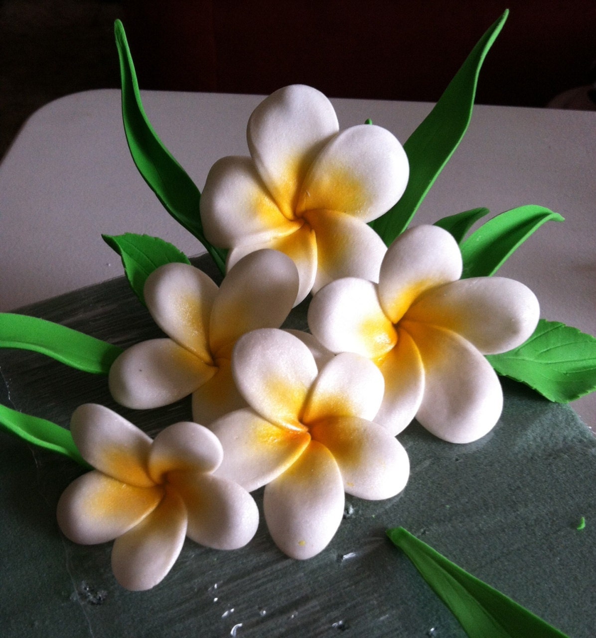 Gum Paste Hawaiian Plumeria White and Yellow