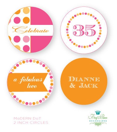 Modern Dot 35th 25th Anniversary Custom Printable 2 inch circles