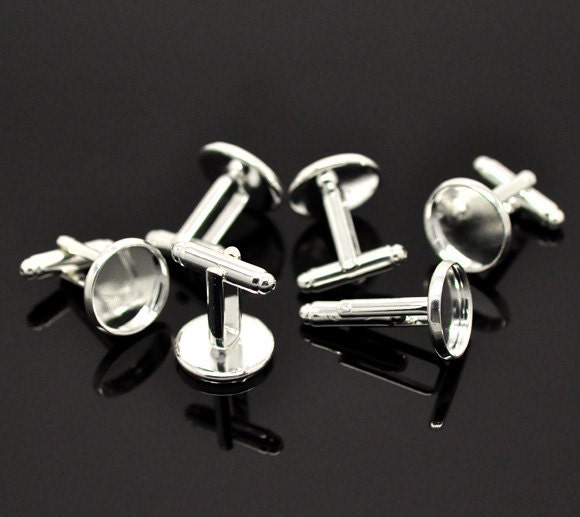 Silver Cufflink Blank Tray Cuff Link Back Findings Your Own Photo Accessories Fit 14mm 4pcs