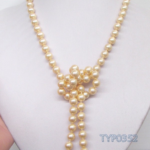 Long Type Shell Pearl Necklace 8mm Golden 33.5inch