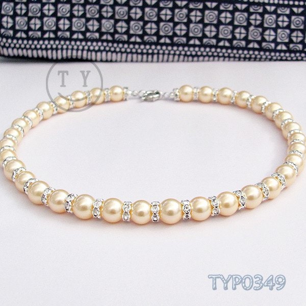 Charming 10mm Golden Pearl Necklace with Zircon-inlayed Spacers