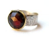sale Garnet  ring Garnet stone silver ring and 14k Gold MADE TO ORDER